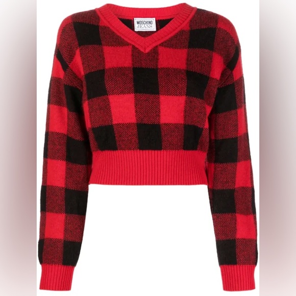 MOSCHINO JEANS NWT check-pattern wool-blend sweater XXS